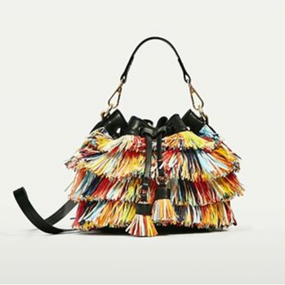 Zara Handbags - ZARA NWT MULTICOLORED FRINGED MINI BUCKET BAG